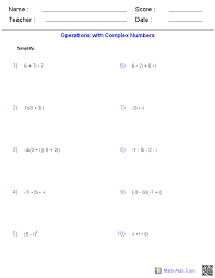 algebra 2 worksheets complex numbers