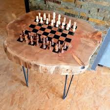 Live Edge Rustic Chess Table Made With