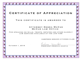 Certificate Of Appreciation Mccue Law