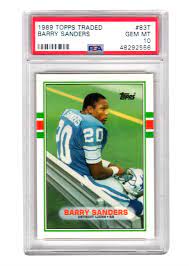 Low pop?) was sold on ebay in january 2021 for $15000.00 while the cheapest rookie card (1991 wild card barry sanders rc collegiate. Barry Sanders Detroit Lions 1989 Topps Traded Football 83t Rc Rooki