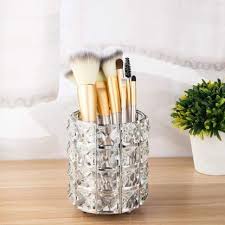 crystal brush holder and silver makeup