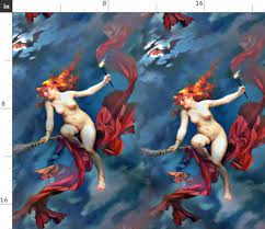 1 naked nude skyclad flying witches Fabric | Spoonflower