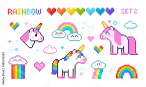 vecteur stock pixel art unicorns wit
