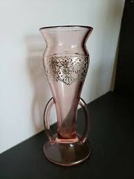 Pink Depression Glass Vase With Silver