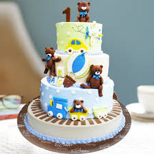 send teddy themed first birthday cake 7