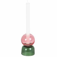 pink and green glass globe candle