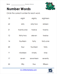 numbers in words worksheets 15
