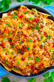 loaded skillet nachos with ground beef