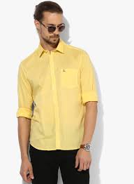 Parx Yellow Solid Slim Fit Casual Shirt
