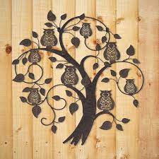 La Hacienda Treetop Owls Metal Wall Art