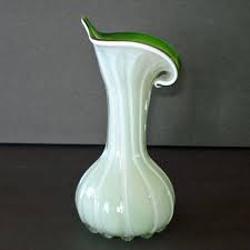 Art Glass Cased Green White Flower Form