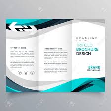 Trifold Brochure Design With Beautiful Blue And Gray Wave Royalty