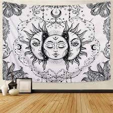 Mandala Black White Sun Moon Tapestry
