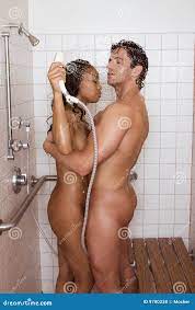 Nude couple in shower