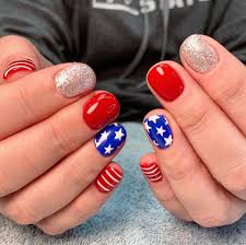 Use some gold stars to complete the construction and add transparent nail polish to brighten the colors. Golden Nail Bar This Red White Blue Nail Design Is Facebook