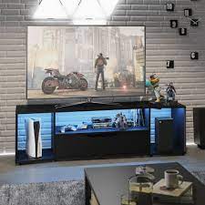 Meuble TV gamer 163x45x48 cm décor noir avec LED bleue | Maison et Styles
