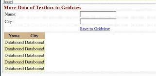 move textbox values to gridview in asp net