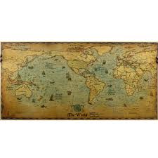 Large World Map Nautical Charts Ocean Sea Maps Antique Retro