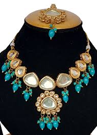 sky blue kundan jewellery set with