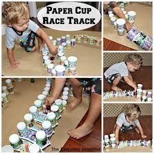 toy box paper cups diy race track
