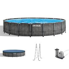 intex greywood prism 18ft x 48in frame above ground swimming pool set with pump