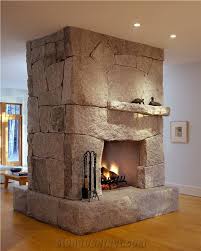 Rough Stone Traditional Fireplace From
