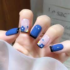 yolai short square nails blue small