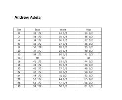 Andrew Adela Size Chart Jetar