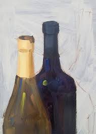 wine bottles using oil paint