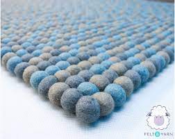 quality blue gray felt ball rug
