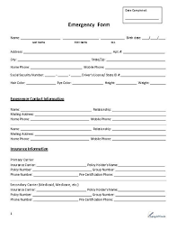 Emergency Form Contact Business Forms Pinterest Emergency