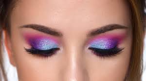 colorful glitter smokey eye makeup tutorial purple teal and pink