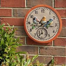 Outside Bird Thermometer Wall Clock