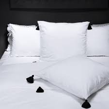 White Bed Linen Black Tassels Hand