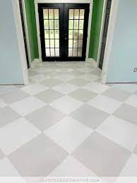 my painted checkerboard studio floor is