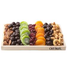 dried fruit chocolate nuts wooden gift basket
