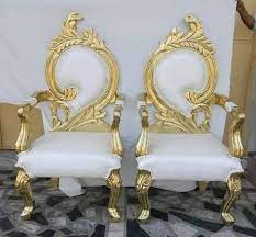 golden wooden wedding high back chair