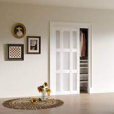 Eh Puerta 48 In X 80 In 3 Lites Frosted Glass Mdf Closet Sliding Door With Hardware Kit White