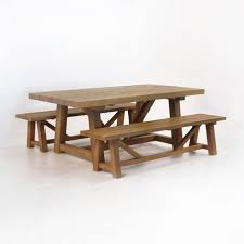Trestle Dining Table And Two Bench Set