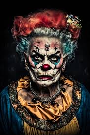 clown face that has a blue dress