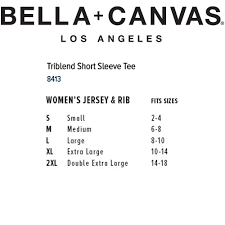Bella Canvas Unisex Jersey T Shirt Size Chart Toffee Art
