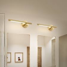 Mid Century Modern Linear Wall Sconce Metallic Led Bathroom Vanity Lighting In Gold Takeluckhome Com