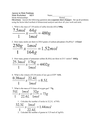 The Mole Worksheet Answers Chemistry