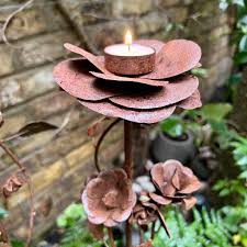 Rusty Rose Garden Candle Holder Set Two