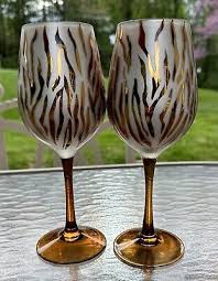 White And Gold Zebra Print Wine Glass