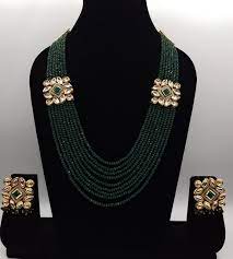 gold stones long necklace jewellery set