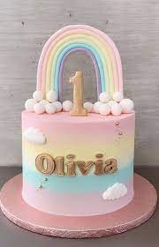 1st Birthday Cake Girl Rainbow gambar png