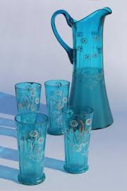 Antique Blue Glass Lemonade Set Tall