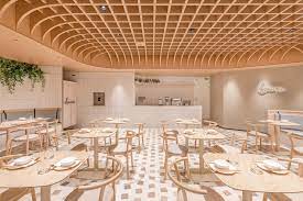 wood ceiling covers this cafe in china