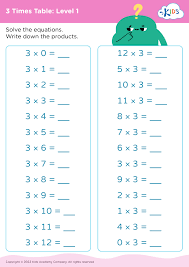 free times tables worksheets for third